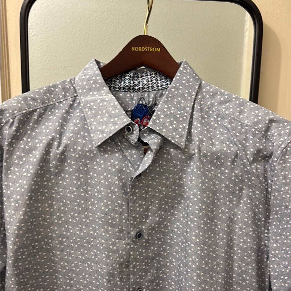 Robert Graham Gray Casual Button Down Shirt with Geometric Pattern